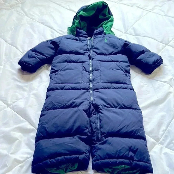 Polo Ralph Lauren Baby Kids Down Snowsuit - Navy w/ green - Size 18 month - Picture 1 of 10